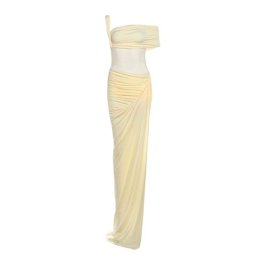 Damen Raffiniertes Maxikleid mit asymmetrischem Design und figurnaher Passform EB