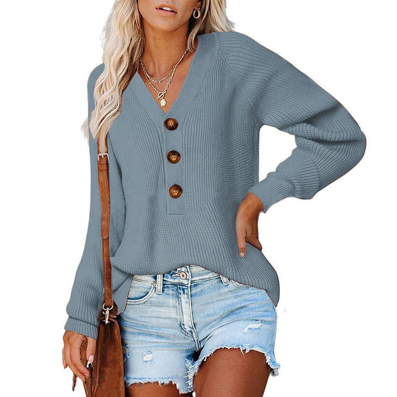 Damen Strickpullover mit vorderem Knopfverschluss und lässigem Schnitt EB