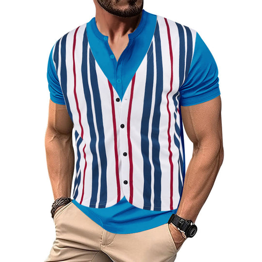 Herren Kurzarm-Henley-Shirt mit gestreiftem Design und modernem Schnitt EB