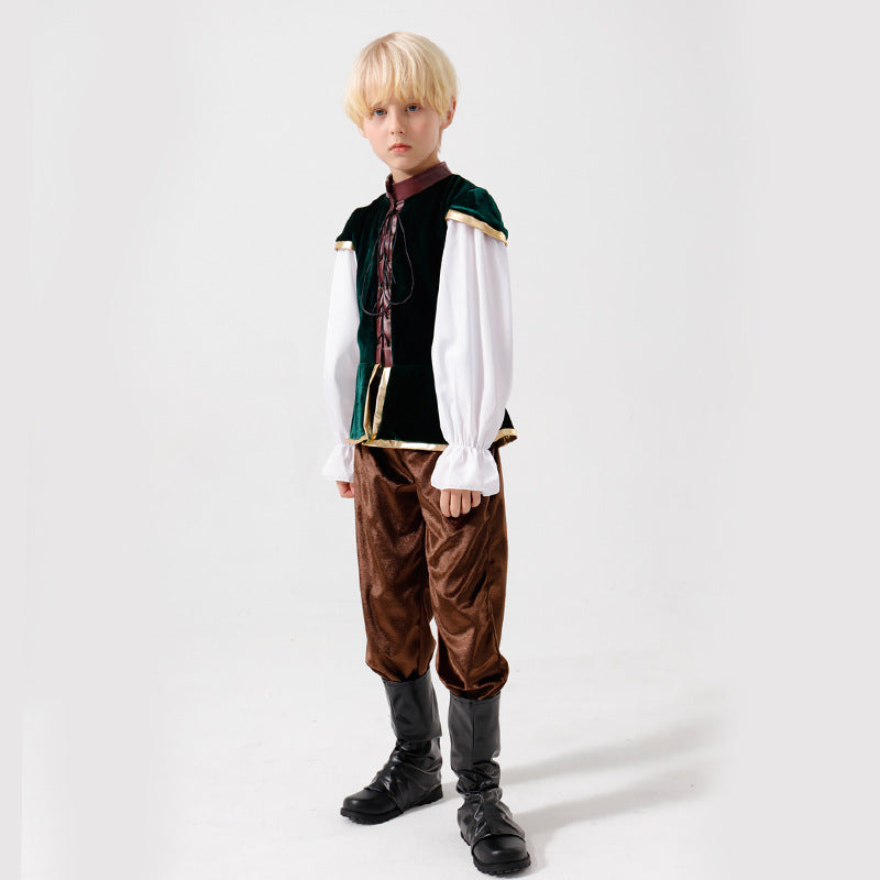 Unisex nan mittelalterliches Kinderkostüm Set mit Samtweste, geraffter Pluderhose und Renaissance-Details EB