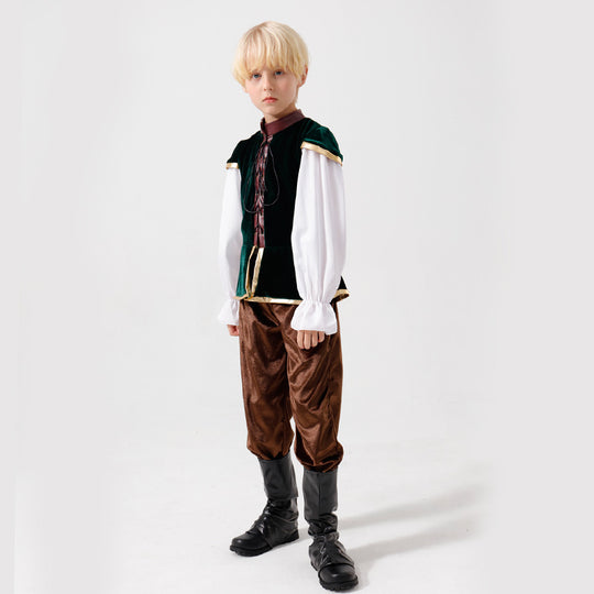 Unisex nan mittelalterliches Kinderkostüm Set mit Samtweste, geraffter Pluderhose und Renaissance-Details EB