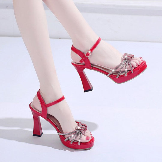 Damen glamouröse High Heels Sandalen mit Strass-Detail EB