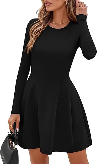 Damen Langärmeliges A-Linien Skaterkleid mit figurschmeichelnden Nähten EB