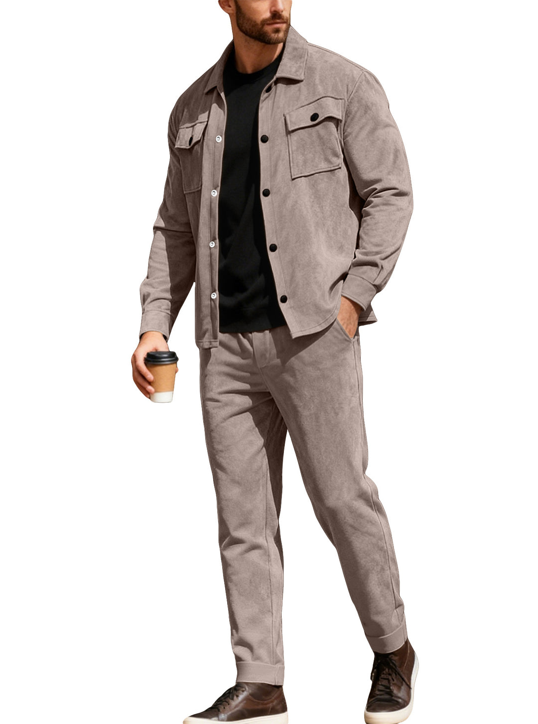 Herren nan Shirtjacke mit Pattentaschen und gerade geschnittene Chinohose EB