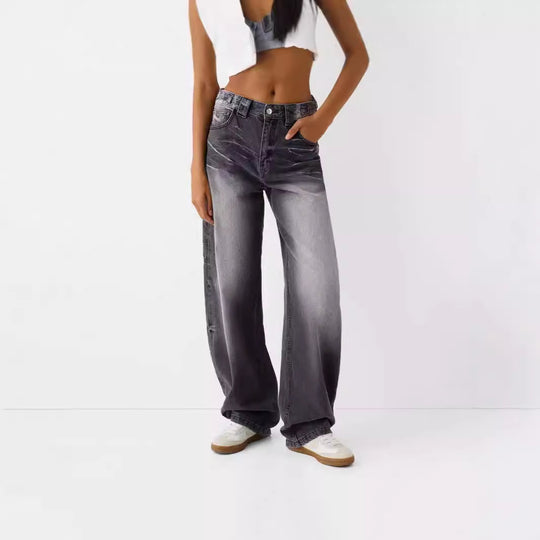 Damen weite High-Waist Jeans mit elegantem Schnitt und lässigem Design EB