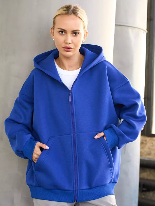Damen lässiger Kapuzenjacke mit praktischem Reißverschluss und großen Taschen EB
