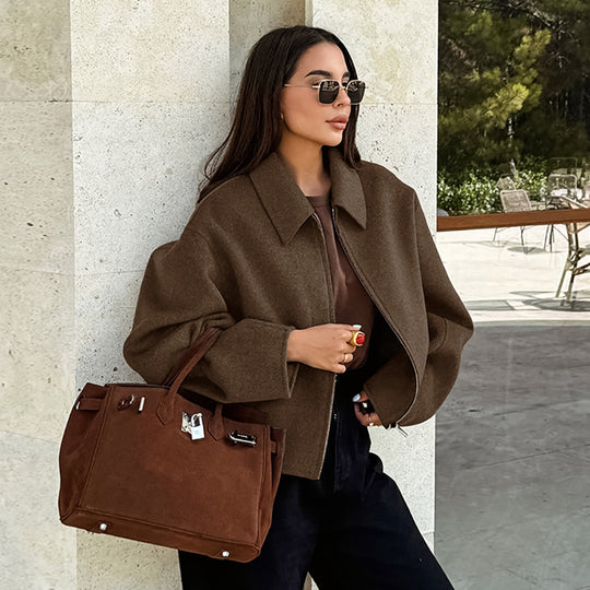 Damen Kurze Wolljacke im modernen Oversized-Stil EB