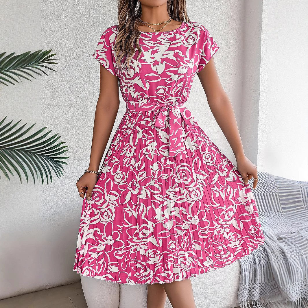 Damen modernes Wickelkleid mit floralem Print und Taillengürtel EB
