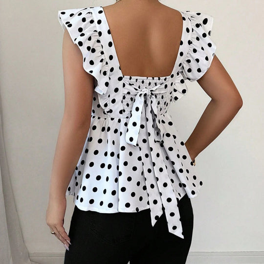 Damen Top mit Rüschendetails und Punkten EB