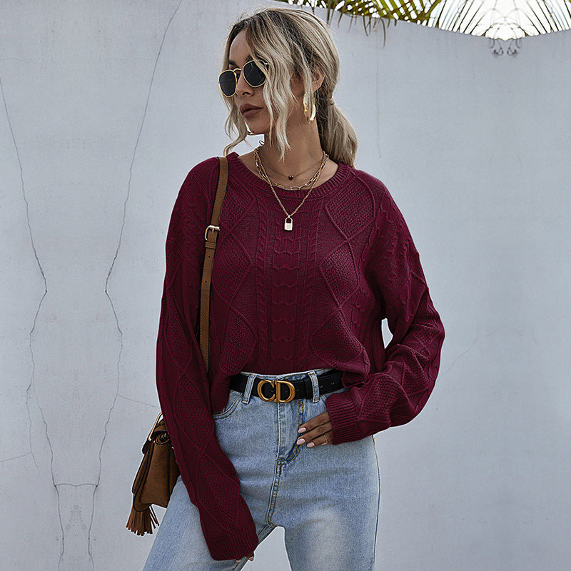 Damen lässiger Strickpullover mit exklusivem Zopfdesign EB