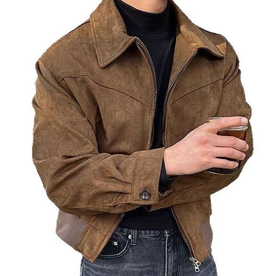Herren lässige Übergangsjacke aus weichem Kunstleder mit Reißverschluss EB
