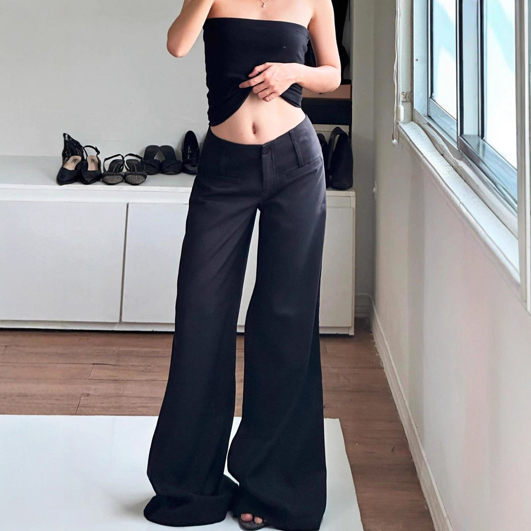 Damen Weite Flared-Hose mit hohem Bund und seitlichen Taschen EB