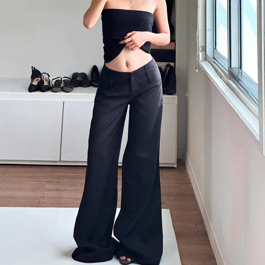 Damen Weite Flared-Hose mit hohem Bund und seitlichen Taschen EB