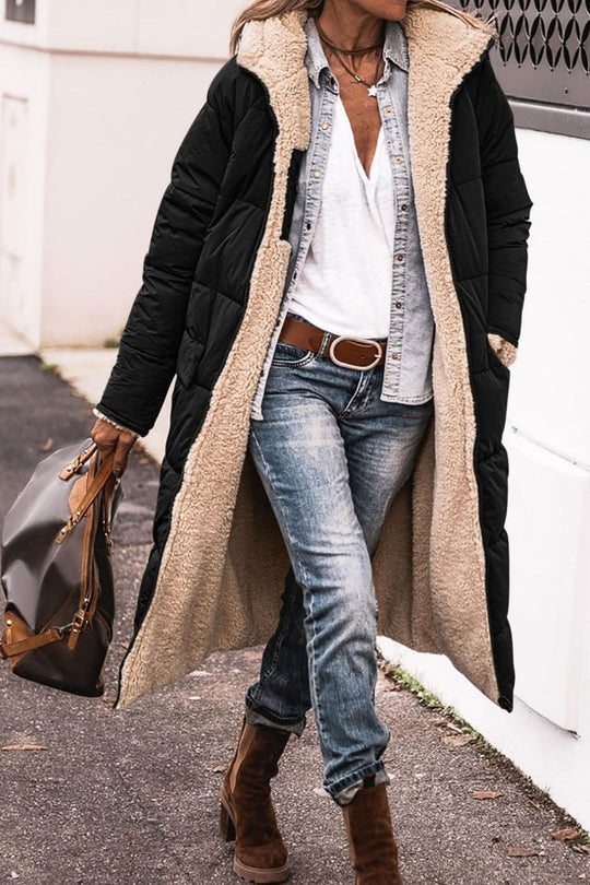 Damen Lange Gefütterte Winterjacke mit Luxuriösem Innenfutter EB