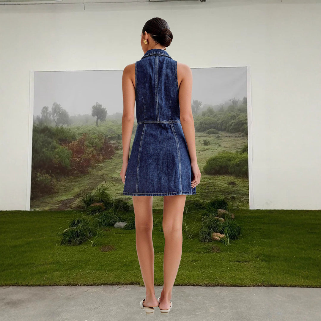 Damen Jeanskleid mit modernem Reverskragen und Knopfdetails EB