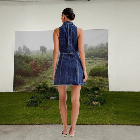 Damen Jeanskleid mit modernem Reverskragen und Knopfdetails EB