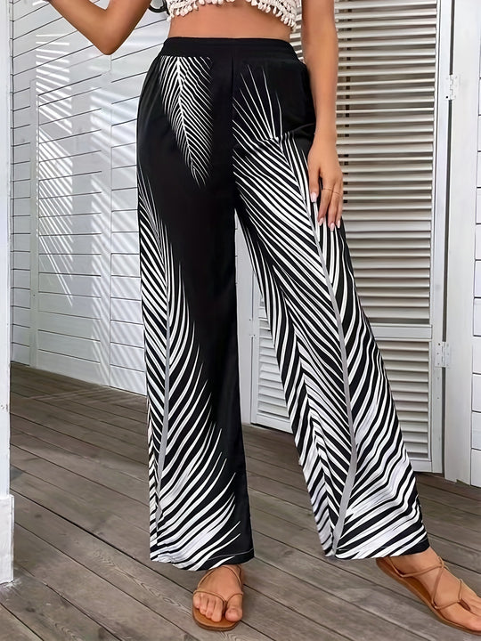 Damen Elegante und luftige Palazzohose mit Palmenmuster EB