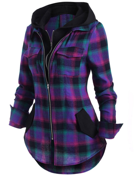 Damen Flanelljacke mit Kapuze und praktischen Taschen EB