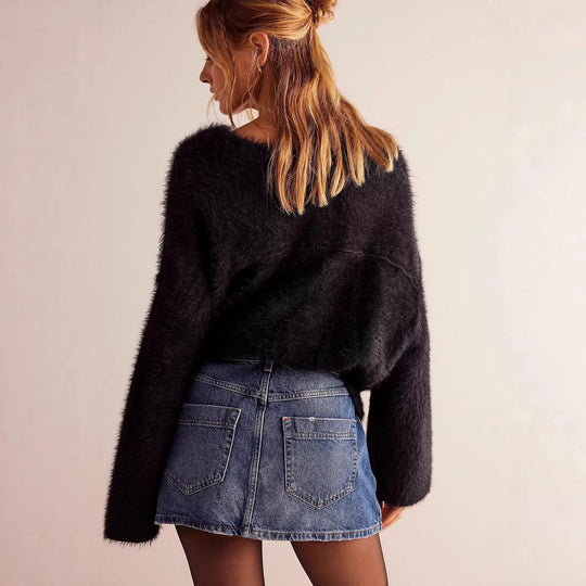 Damen modischer A-Linien-Denimrock mit asymmetrischem Knopfdesign und praktischen Taschen EB