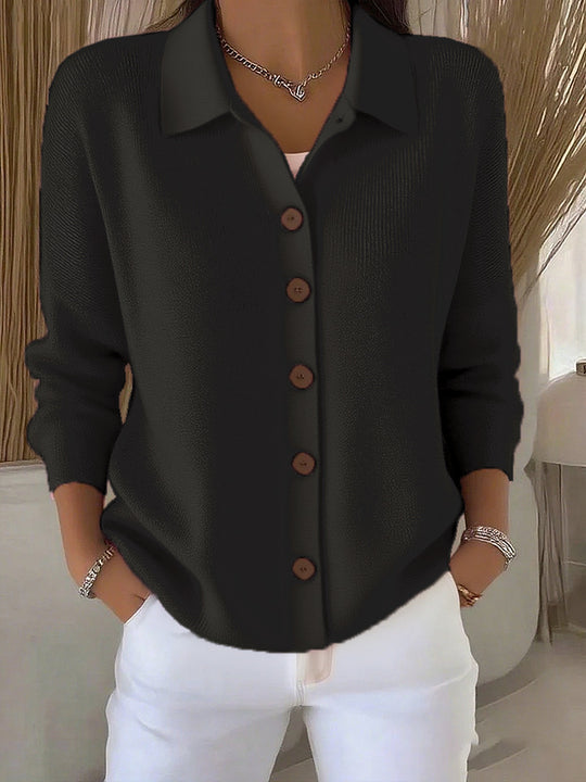 Damen nan Feinstrickjacke mit Hemdkragen und durchgehender Knopfleiste EB