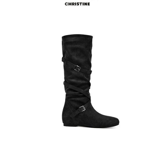 Damen Elegante Overknee-Stiefel mit modischem Schnallen-Detail und weichem Wildleder EB
