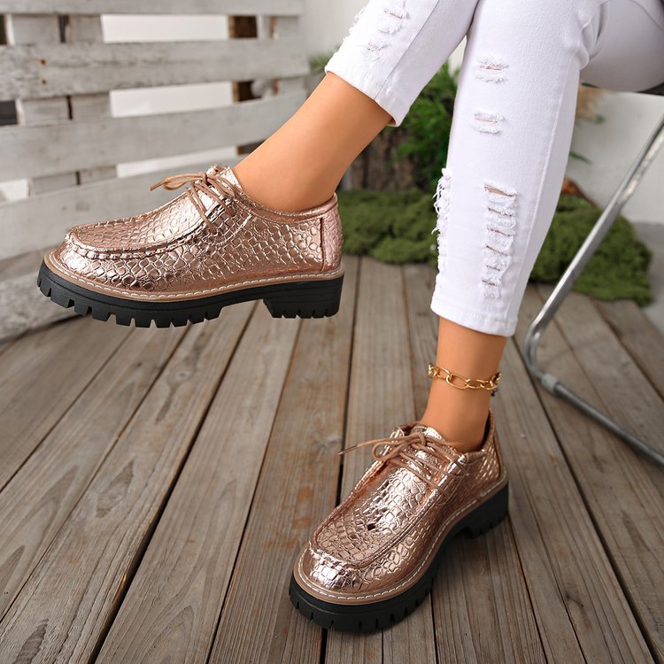 Damen Modische Schnürschuhe mit schimmerndem Schlangenleder-Design EB