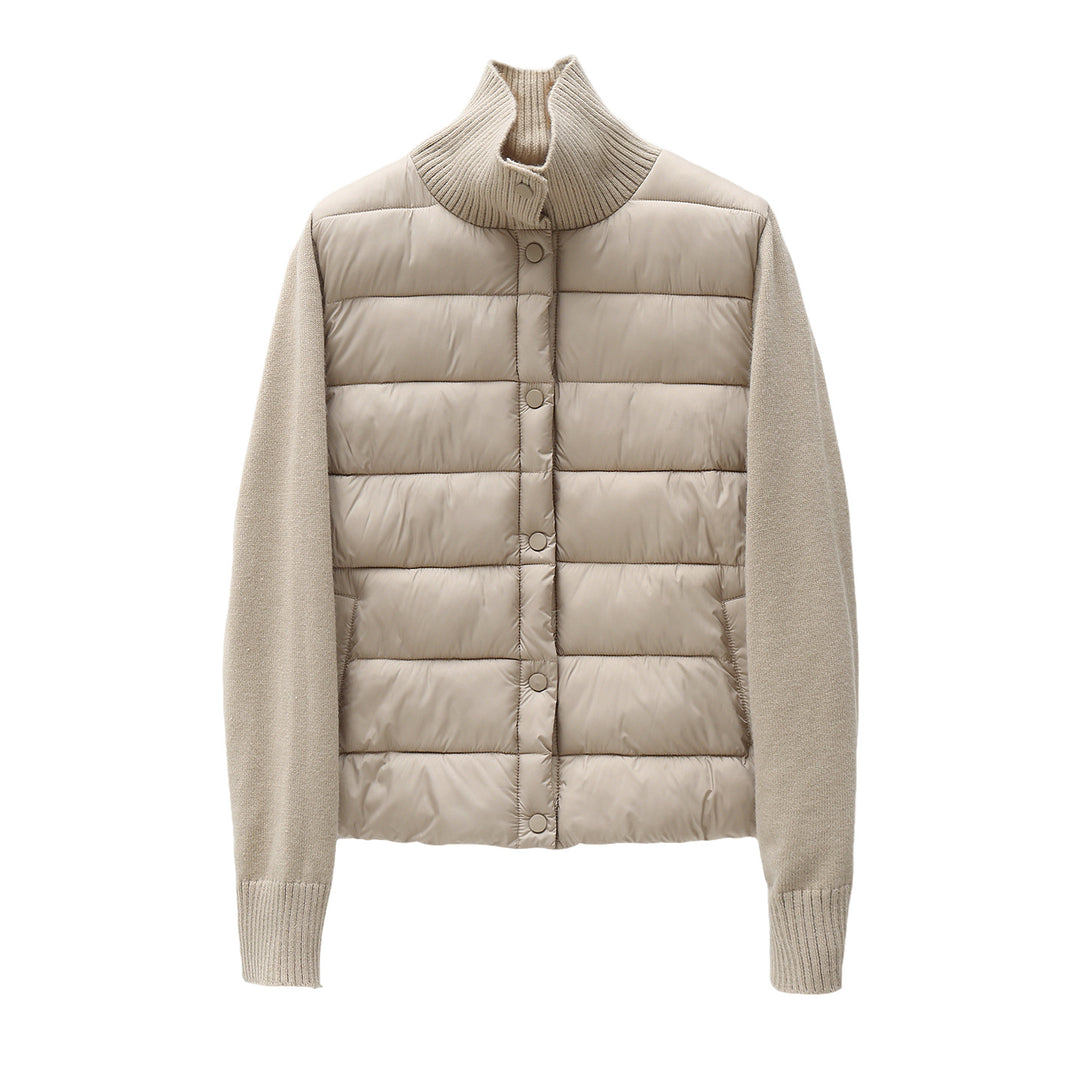 Damen nan gesteppte Hybridjacke mit wattierter Frontpartie, Feinstrickärmeln und hohem Rippenkragen EB