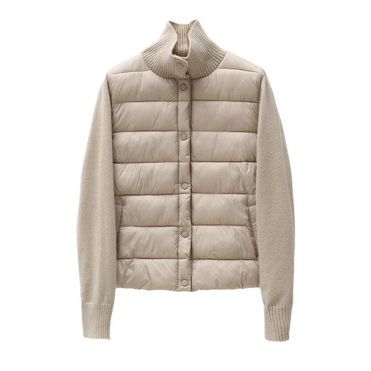 Damen nan gesteppte Hybridjacke mit wattierter Frontpartie, Feinstrickärmeln und hohem Rippenkragen EB