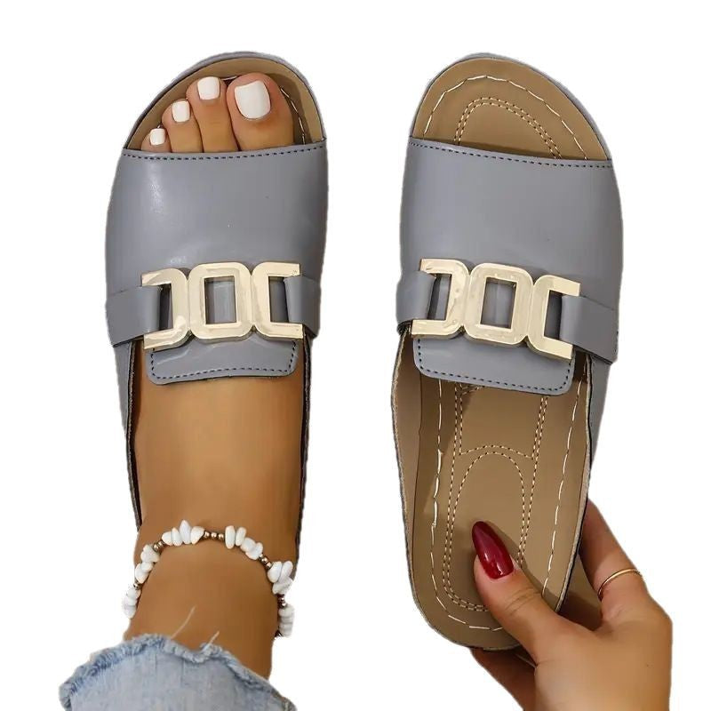 Damen Modische Sommer-Pantoletten mit elegantem Schmuckdetail EB