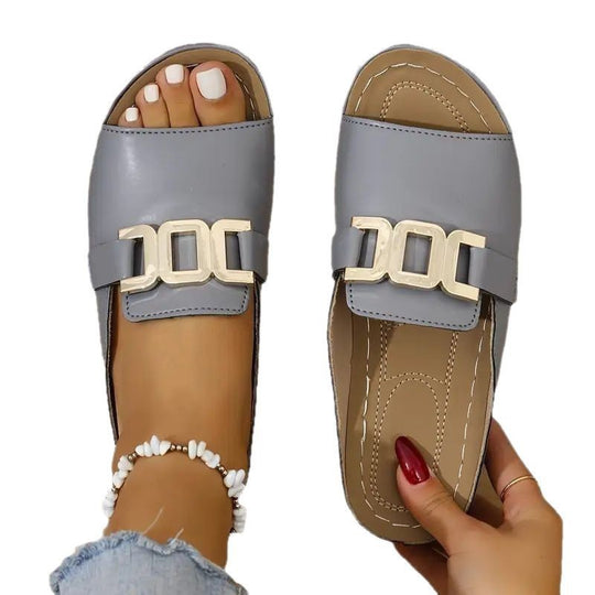 Damen Modische Sommer-Pantoletten mit elegantem Schmuckdetail EB