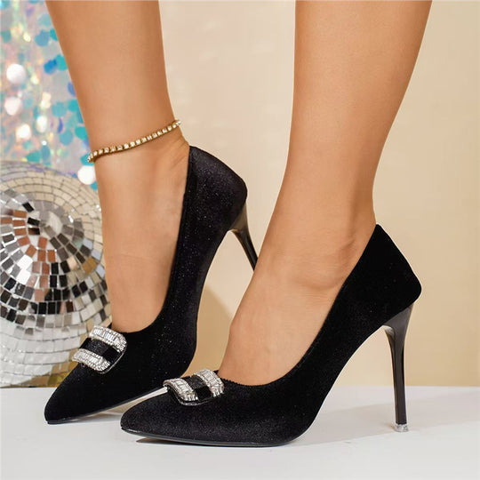 Damen elegante spitze Stiletto-Pumps mit funkelndem Schmuckdetail EB