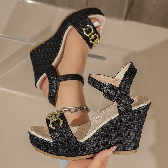 Damen Wedge-Sandalen mit dekorativem Riemendesign und komfortablem Fußbett EB