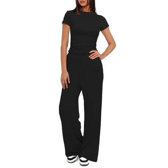Damen Bequemes Lounge-Set mit figurbetontem Oberteil und weit geschnittenen Hosen EB