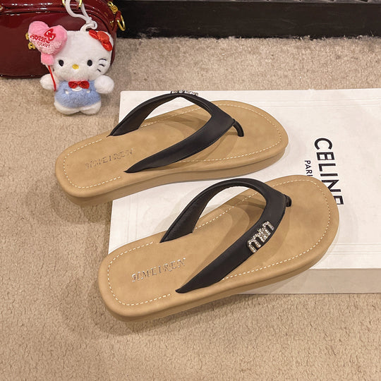 Damen modische Flip-Flops mit funkelndem Riemen und weichem Fußbett EB