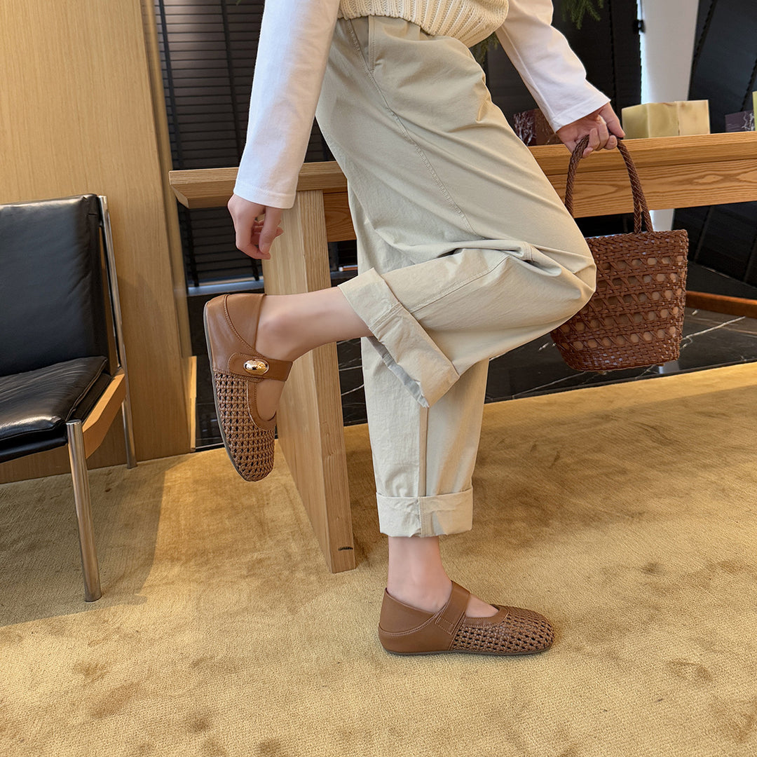 Damen Modische Ballerinas mit dekorativer Schnalle und Netzdesign EB