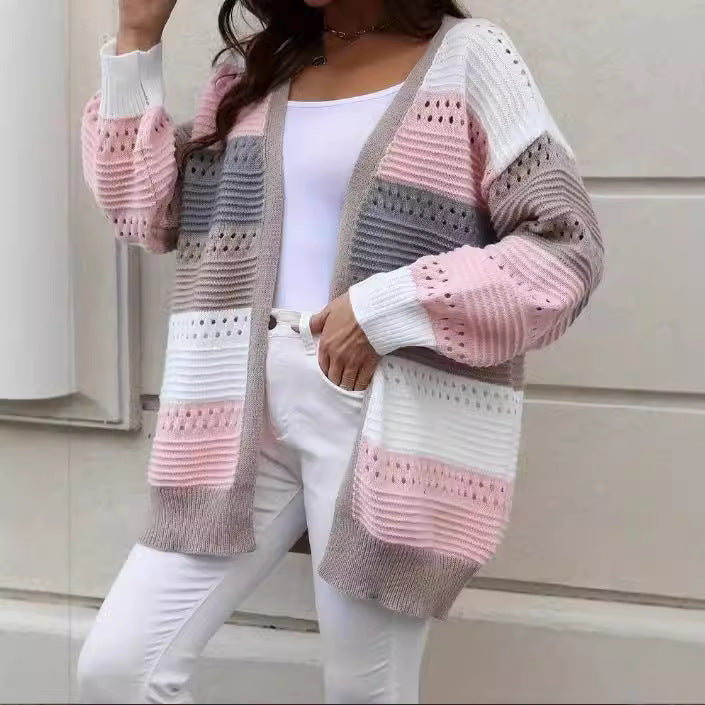 Damen modische Strickjacke mit einzigartigem Muster und lässigem Schnitt EB