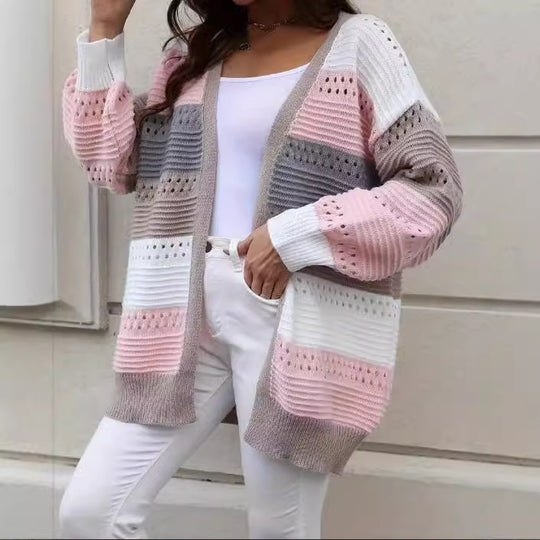 Damen modische Strickjacke mit einzigartigem Muster und lässigem Schnitt EB
