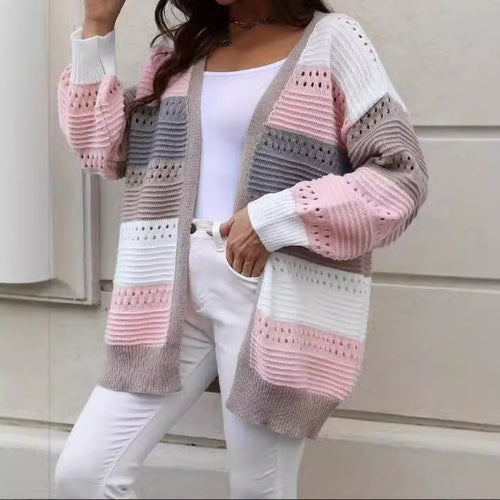 Damen modische Strickjacke mit einzigartigem Muster und lässigem Schnitt EB