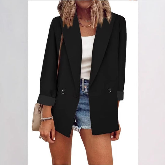 Damen nan legerer Oversize Blazer mit dreiviertelärmeln und kontrastmanschetten EB