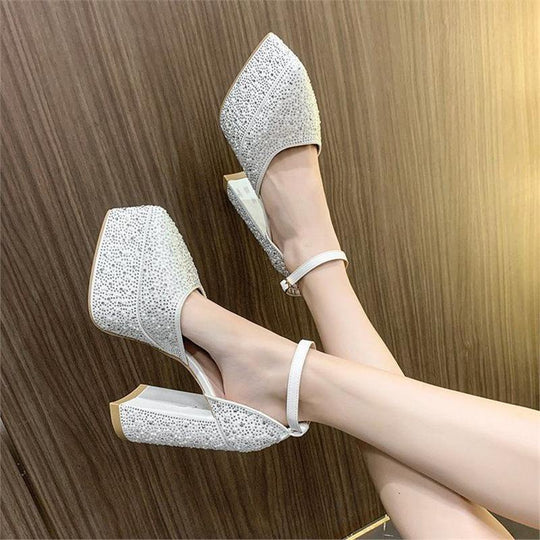 Damen Plateau-Pumps mit glitzerndem Strass-Design EB