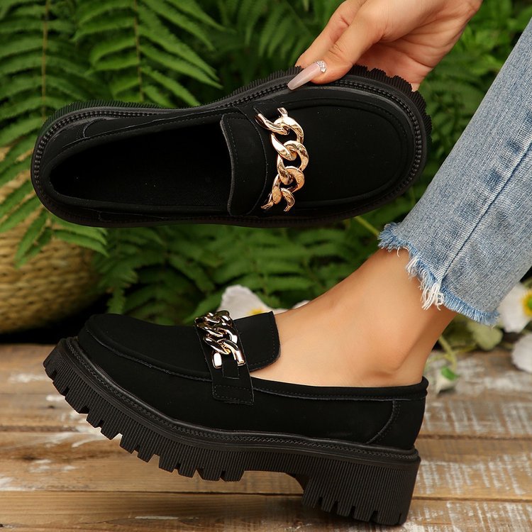 Damen Chunky Loafers mit modischen Kettenakzenten und rutschfester Sohle EB