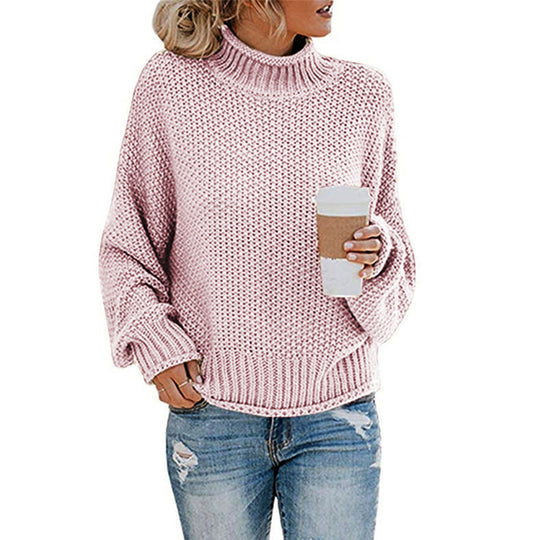 Damen Gemütlicher Pullover mit hohem Kragen und strukturierter Maschenoptik EB