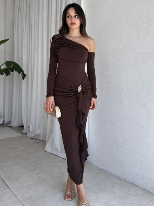 Damen elegantes Wickelkleid mit asymmetrischem Design und raffinierten Drapierungen EB