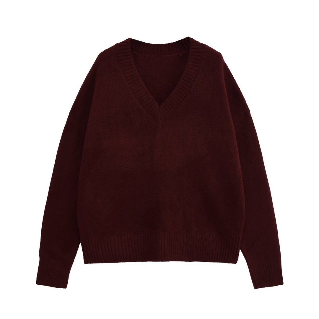 Damen V-Ausschnitt Strickpullover EB