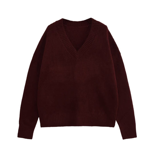 Damen V-Ausschnitt Strickpullover EB