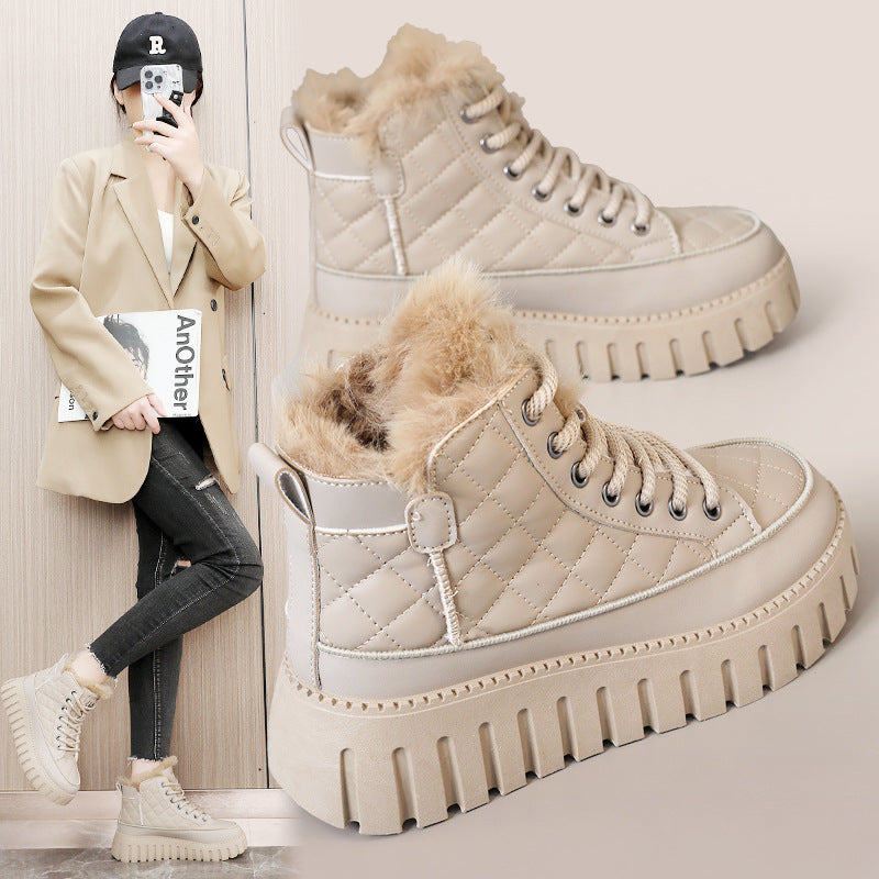 Damen High-Top Sneakers mit luxuriösem Kunstfellkragen und rutschfester Sohle EB