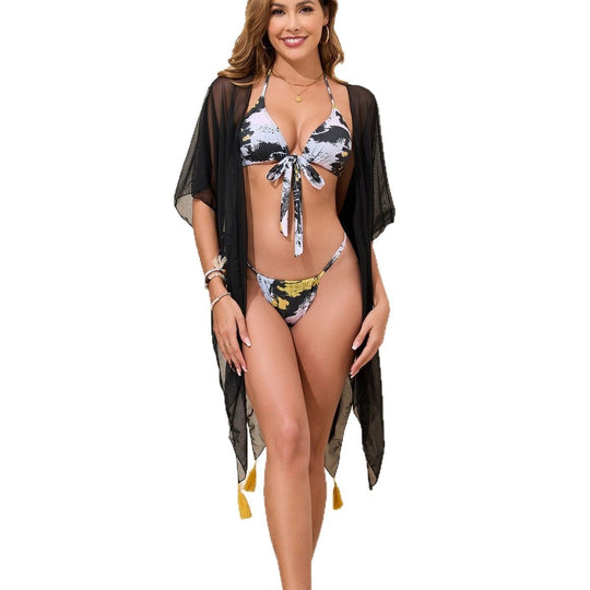 Damen Bademantel- und Bikini-Set mit trendigen Quasten EB