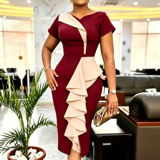 Damen Elegantes Cocktailkleid mit asymmetrischem Rüschenakzent EB