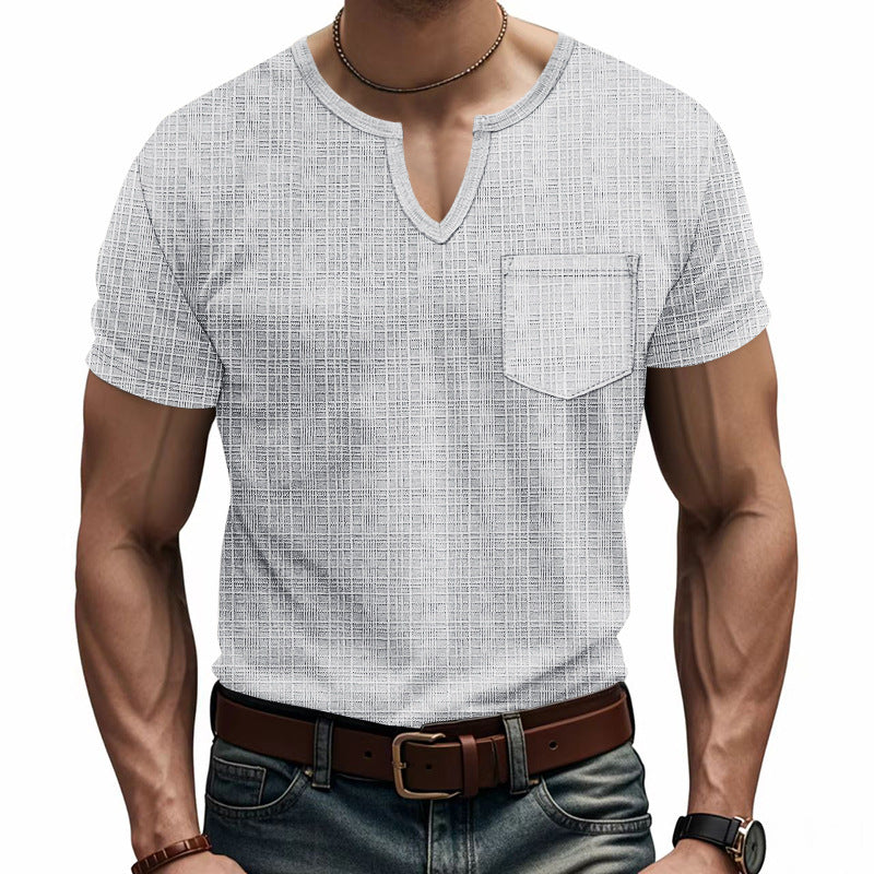 Herren Kurzarm-Henley-T-Shirt mit modernem V-Ausschnitt und praktischer Brusttasche EB