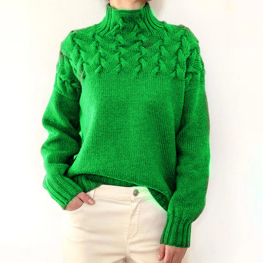Damen nan Strickpullover mit Zopfstruktur und hohem Rollkragen EB